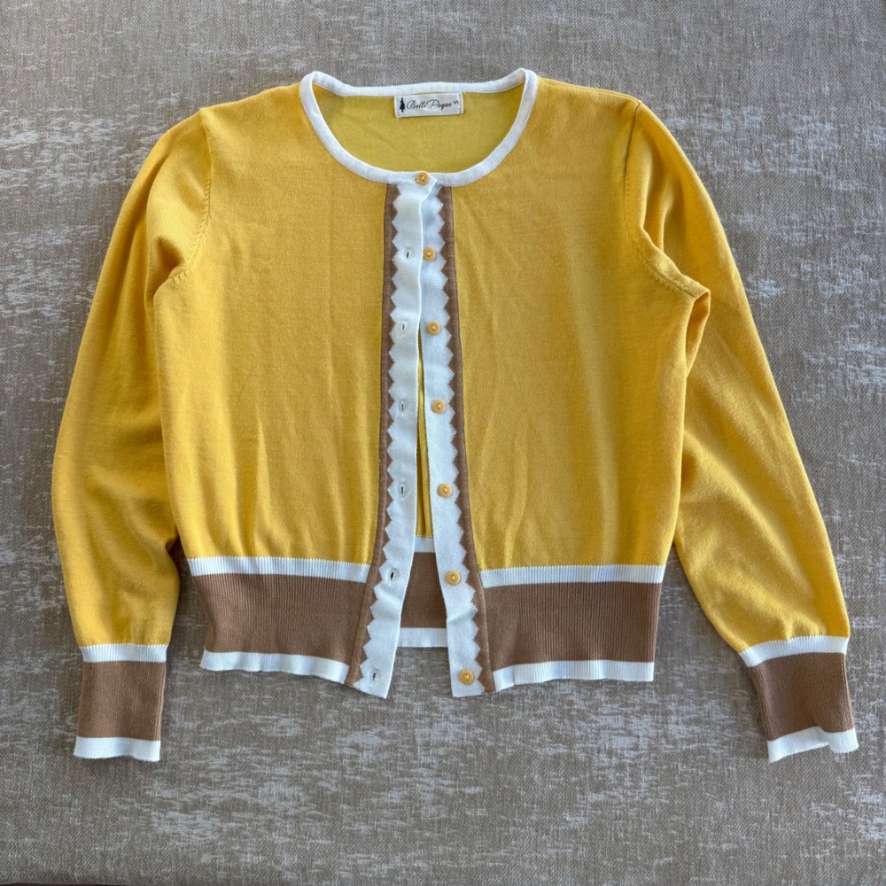 Belle Poque Cardigan Sweater Womens Small Yellow Retro 60s Inspired